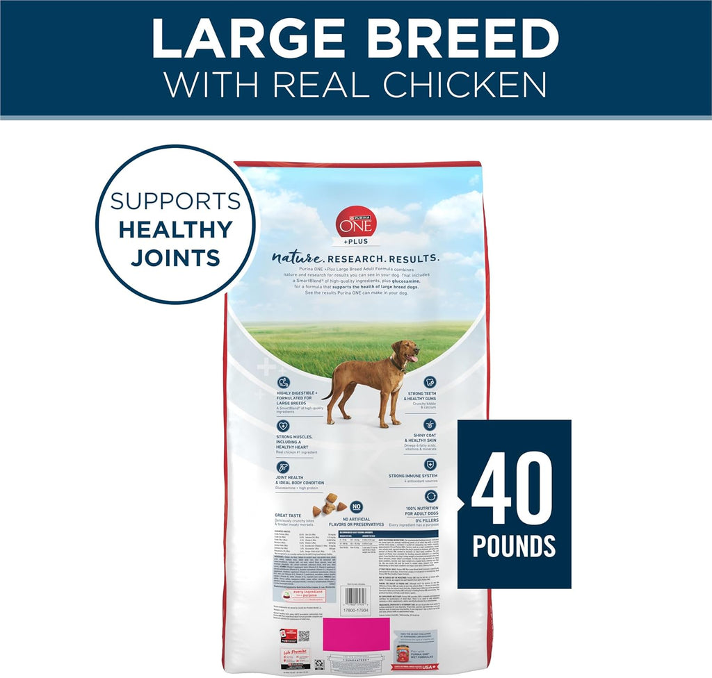 Purina ONE Plus Large Breed Adult Dog Food Dry Formula, 40 lb. Bag - Natural Chicken Flavor, 100% Real Protein