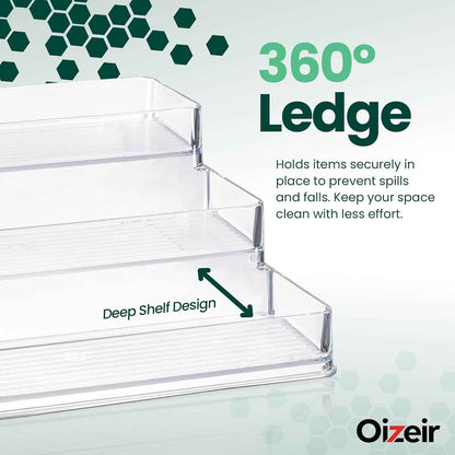 2-Pack Oizeir Clear Acrylic Spice Rack with 3-Tier Organizer for Cabinet - 10.4 x 9.6 x 4 Inches