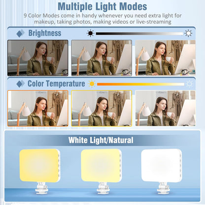 ALTSON 60 LED Portable Selfie Light Video Conference Lighting with Clip & Camera Tripod Adapter Rechargeable 2200mAh CRI 97+, 9 Light Modes for Phone iPhone Webcam Laptop Photo Makeup