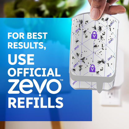 Zevo MAX Bug Catcher & Fly Trap for Indoors - Flying Insect Trap for Gnats, House & Fruit Flies - Use in Any Room - No-Mess Disposal (1 Plug in Base & 2 Cartridges)