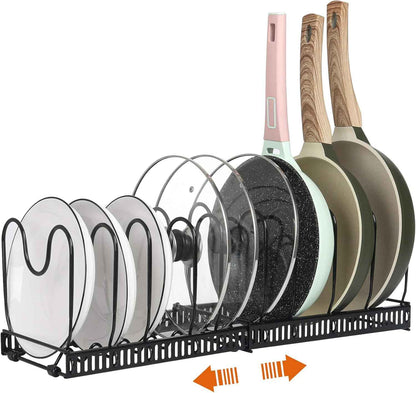 Pot Rack Organizer -Expandable Pot and Pan Organizer for Cabinet,Pot Lid Organizer Holder with 10 Adjustable Compartment for Kitchen Cabinet Cookware Baking Frying Rack,Bronze