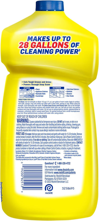 Lysol Power Clean Multi-Surface Cleaner, 2x Concentrated Pour, Sparkling Lemon & Sunflower Essence scent, 28 Fl Oz (Packaging May Vary)