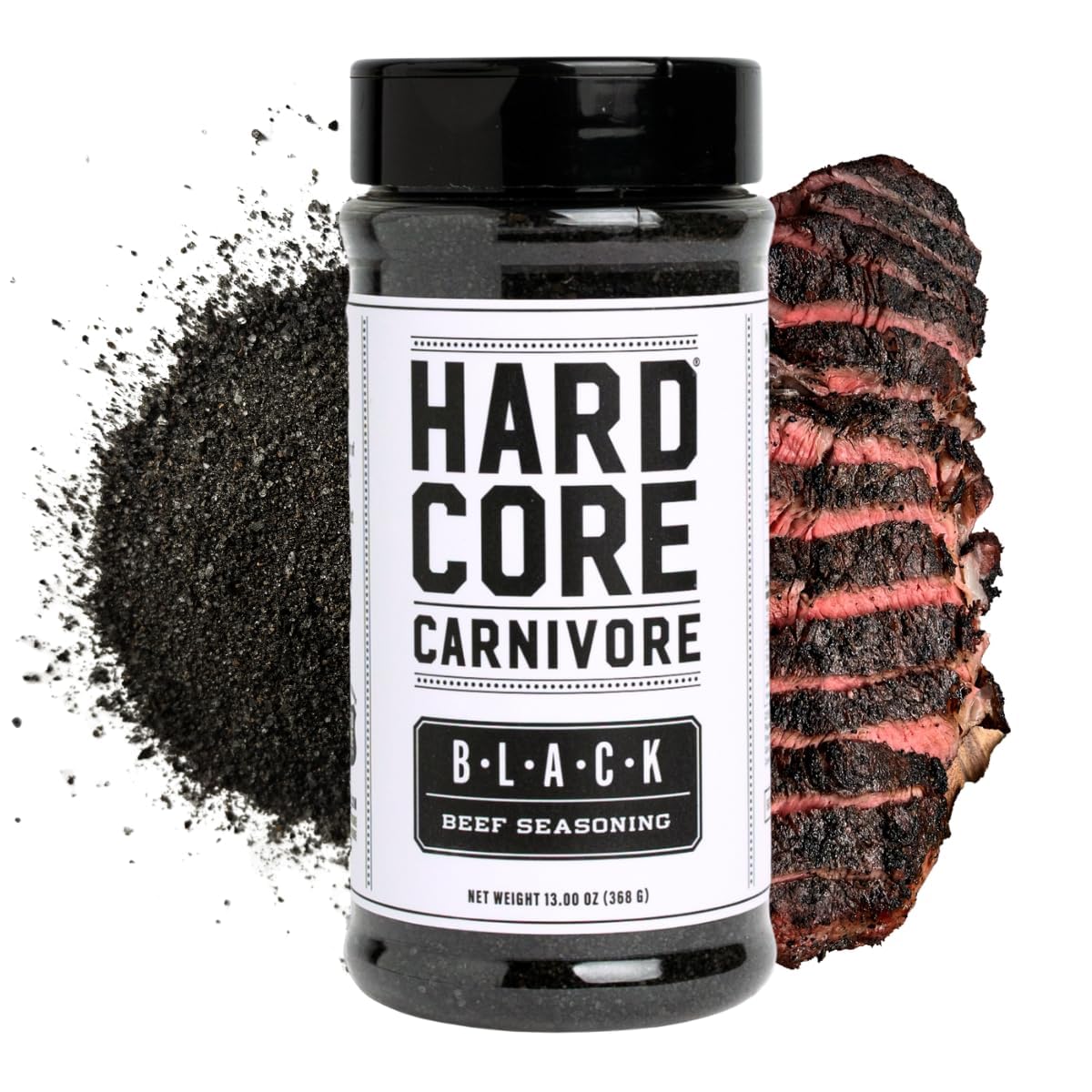 Hardcore Carnivore Black activated charcoal meat seasoning rub 13 oz Texas-made blend for steak brisket burgers BBQ grilling and smoking