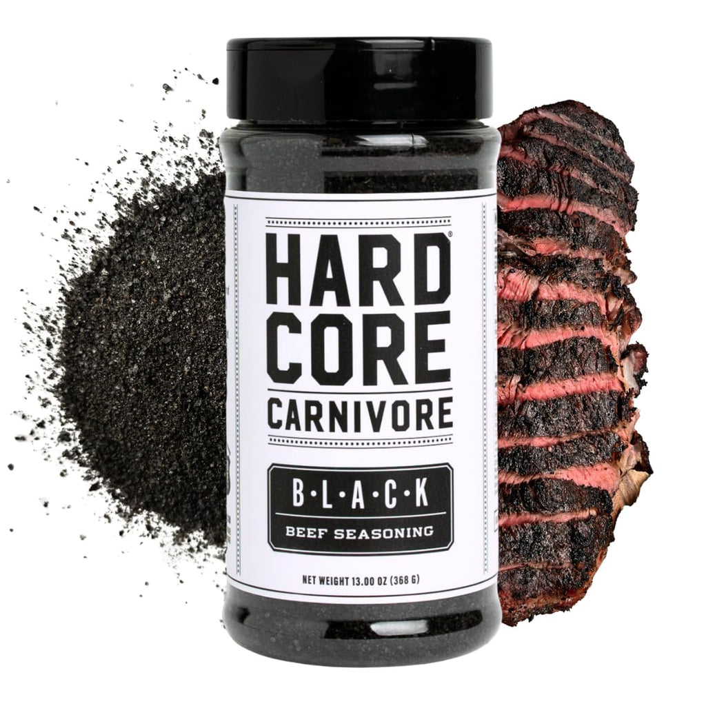 Hardcore Carnivore Black activated charcoal meat seasoning rub 13 oz Texas-made blend for steak brisket burgers BBQ grilling and smoking