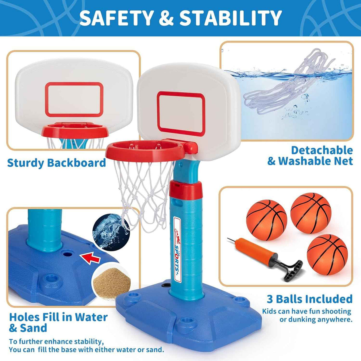 Toddler Basketball Hoop Indoor for Age 1-3, Adjustable Kids Basketball Hoops, Mini Basketball Hoop with 3 Balls for Outdoor Poolside, Birthday Christmas Sport Toys Gift for Baby Boys Girls Age 1 2 3 4