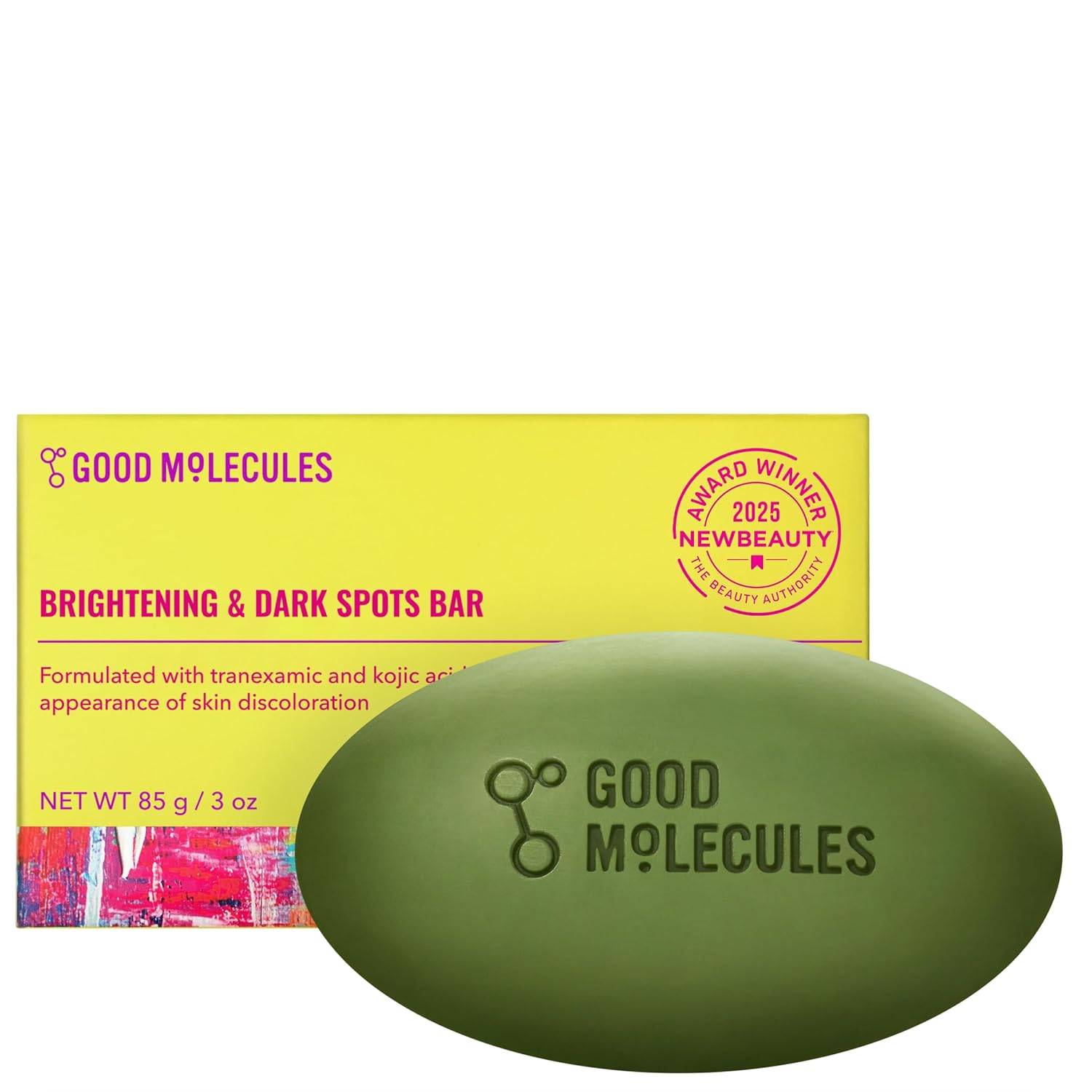 Good Molecules brightening soap free face and body bar with tranexamic kojic acids and niacinamide for dark spots skin care