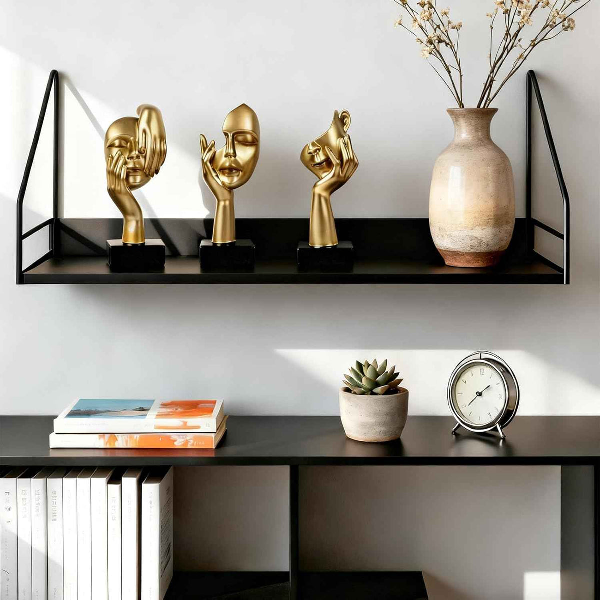 3 Pcs Thinker Statue,Modern Home Resin Sculptures,Collectible Figurines for Home Office Bookshelf Desktop Decor(Golden)