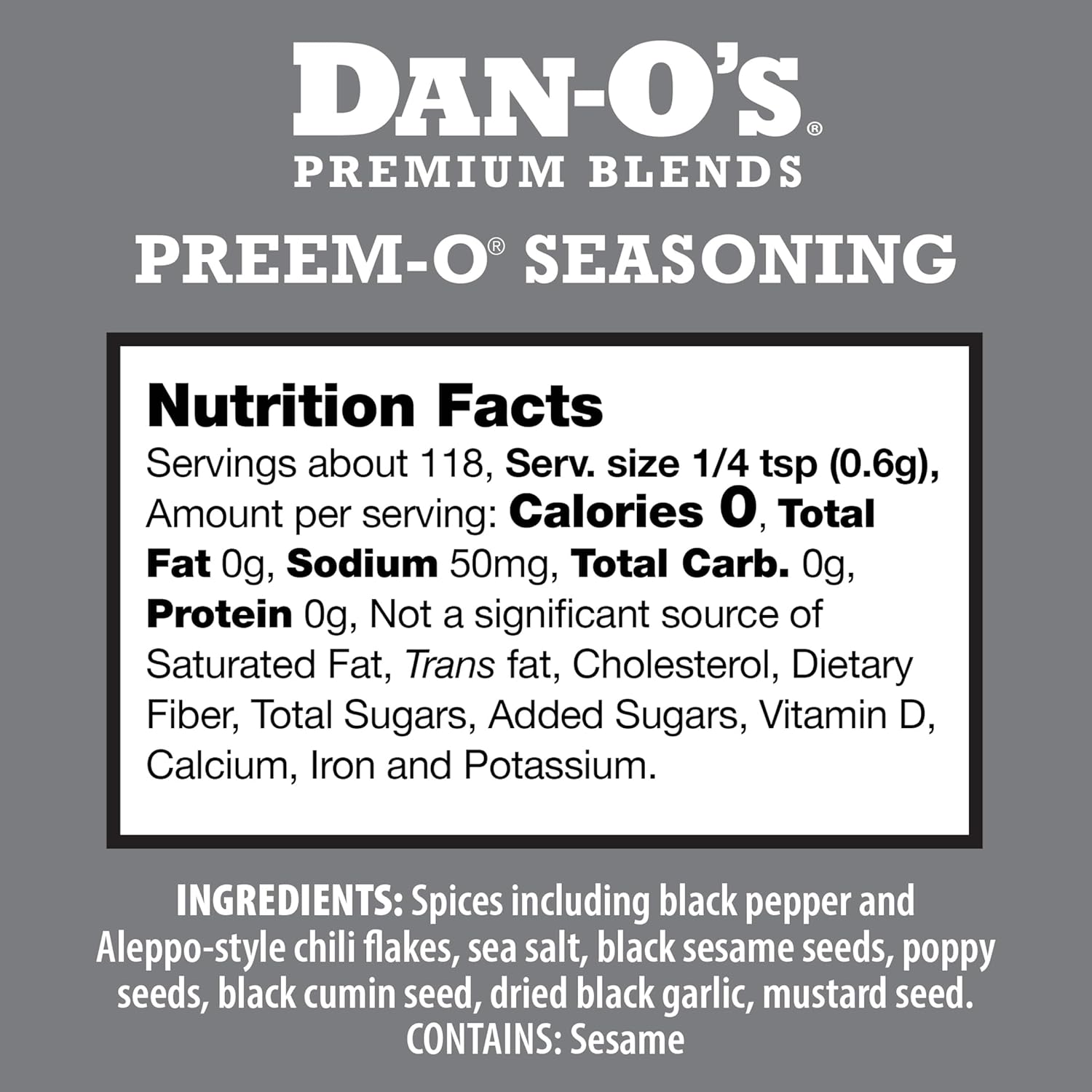 Dan-O's Preem-O Seasoning 2.5 oz, Meat Seasoning for Steak, Ribs, Chicken, Brisket, Sugar Free, Zero Calorie