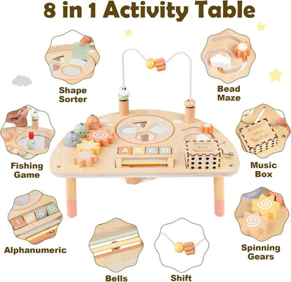 Activity Table for 1 Year Old, Montessori Toys for 1 2 Year Old Girls Boy Gifts, 8 in 1 Wooden Sensory Play Table for Toddler 1-3, Learning Toys for Baby 12-18 Months 1st Christmas Birthday Gifts