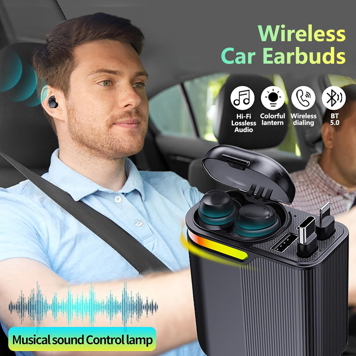 MLVOC 120W Fast Charging Car Charger with Earbuds, Retractable 4-in-1 USB-C & Lightning for iPhone & Android (Black) - Rayz Mart
