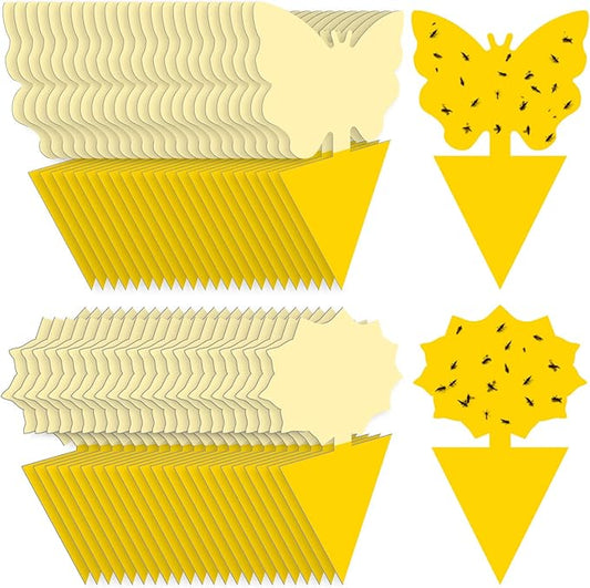 Landisun Fruit Fly Traps 48PCS Fungus Gnat-Traps for Indoor-Outdoor Yellow Fruit-Fly Sticky-Trap Plants Flying Bug Insects Traps - Cart Shape