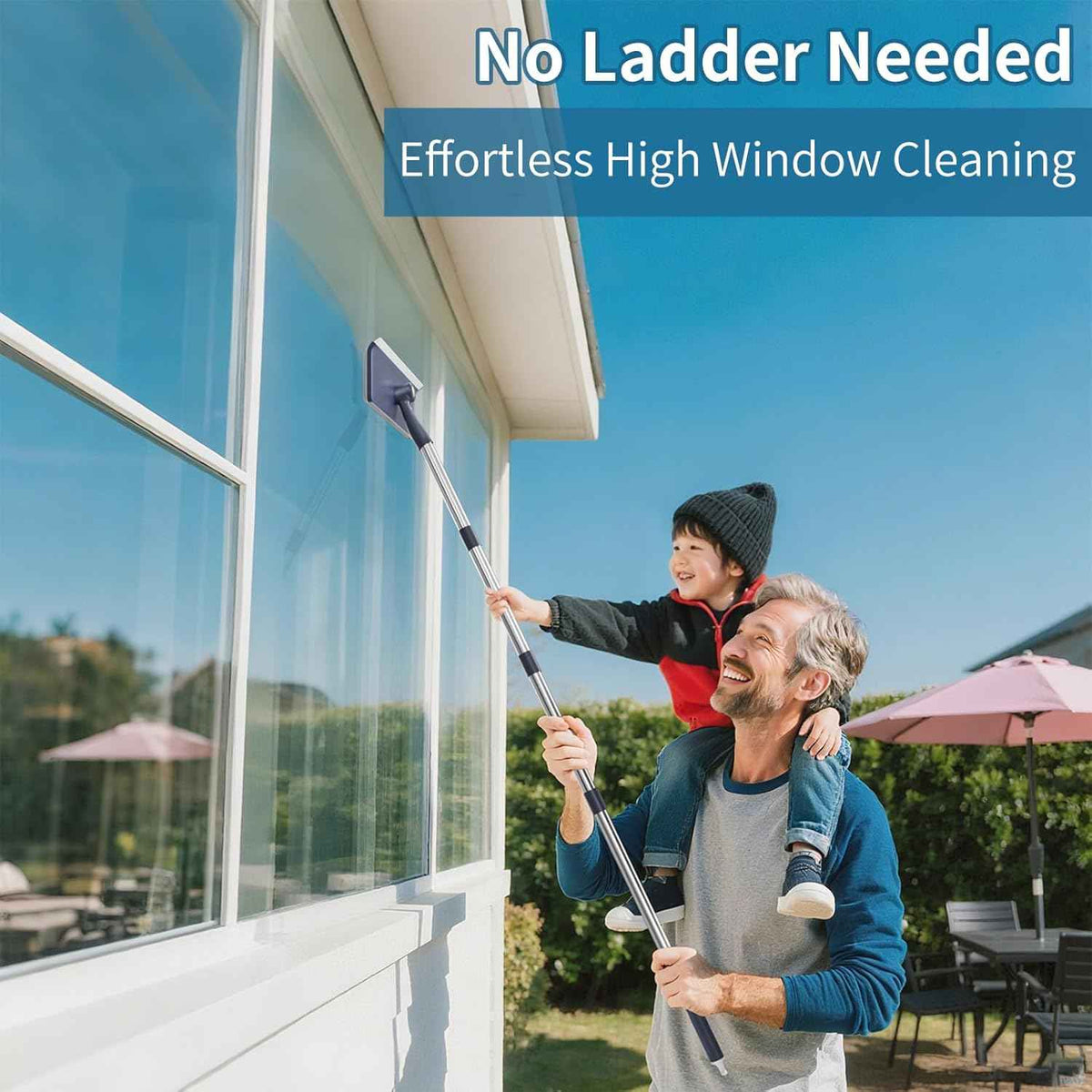 3 in 1 Window Squeegee with 60" Extension Pole for Home, Glass, Mirrors, and Screens with 3 Microfiber Cloths