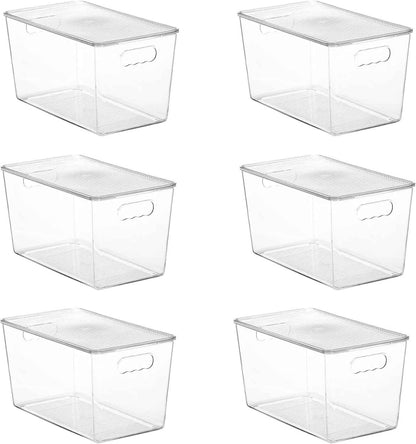 Vtopmart 6 Pack Clear Stackable Storage Bins with Lids, Medium Plastic Containers with Handle for Pantry Organizer and Storage,Perfect for Kitchen,Fridge,Cabinet, Closet,Bathroom Organization
