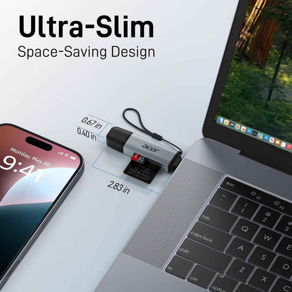 acer SD Card Reader USB C, Dual Slots USB 3.0 Type C to Micro SD Card Adapter, Memory Card Reader for MicroSD, SDHC, SDXC, Compatible with Laptop, PC, iPhone16/15, MacBook Pro/Air, iPad Pro, Android