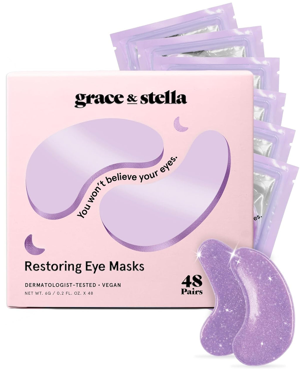 grace & stella Retinol Under Eye Patches for Puffy Eyes & Dark Circles - Restoring Gel Under Eye Masks with Hyaluronic Acid - Purple, 24 Pairs for Women