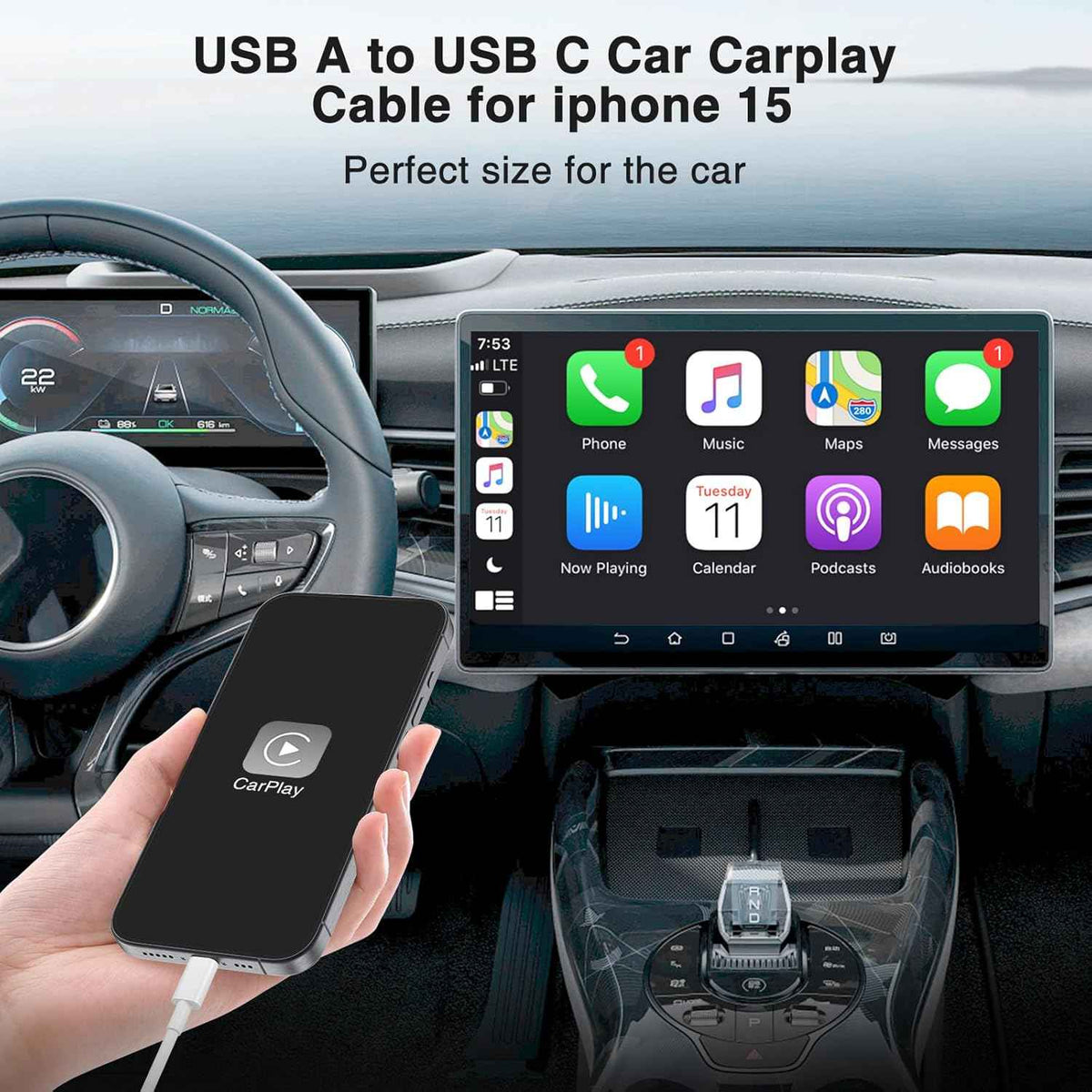 Car Carplay Cable for iPhone 17 16 15 Pro Plus Pro Max Air，3-Pack [3.3FT+3.3FT+6FT] USB A to USB C Cable for iPhone 17 16 15，for iPad Pro/Air/Mini，for Galaxy S25 S24，for MacBook Pro/Air and More