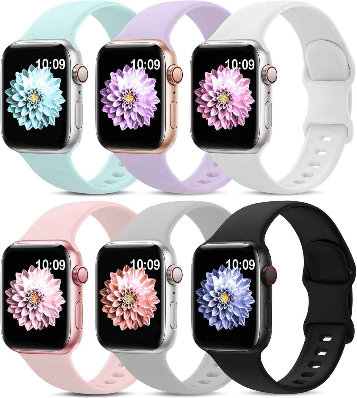 6 Pack Sport Bands Compatible with Apple Watch Band 38mm 40mm 41mm 42mm 44mm 45mm 49mm 46mm,Silicone Waterproof Strap for iWatch Apple Watch Series 11 10 9 Ultra 8 7 6 5 4 3 2 1 SE Women Men