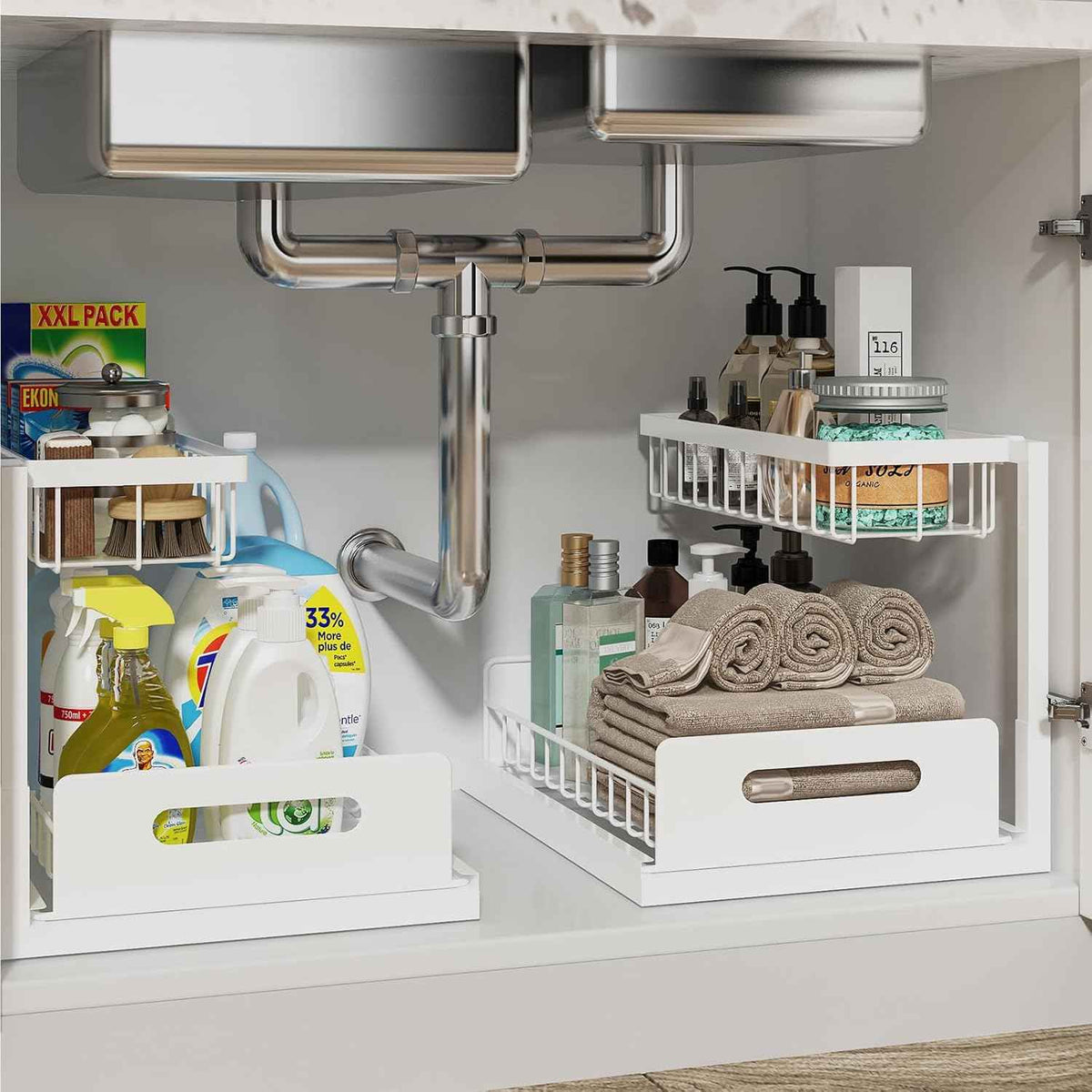 REALINN Under Sink Organizer, Pull Out Cabinet Storage 2 Tier Slide Out Sink Shelf, Kitchen Organizers and Storage, Black, 1 Pack