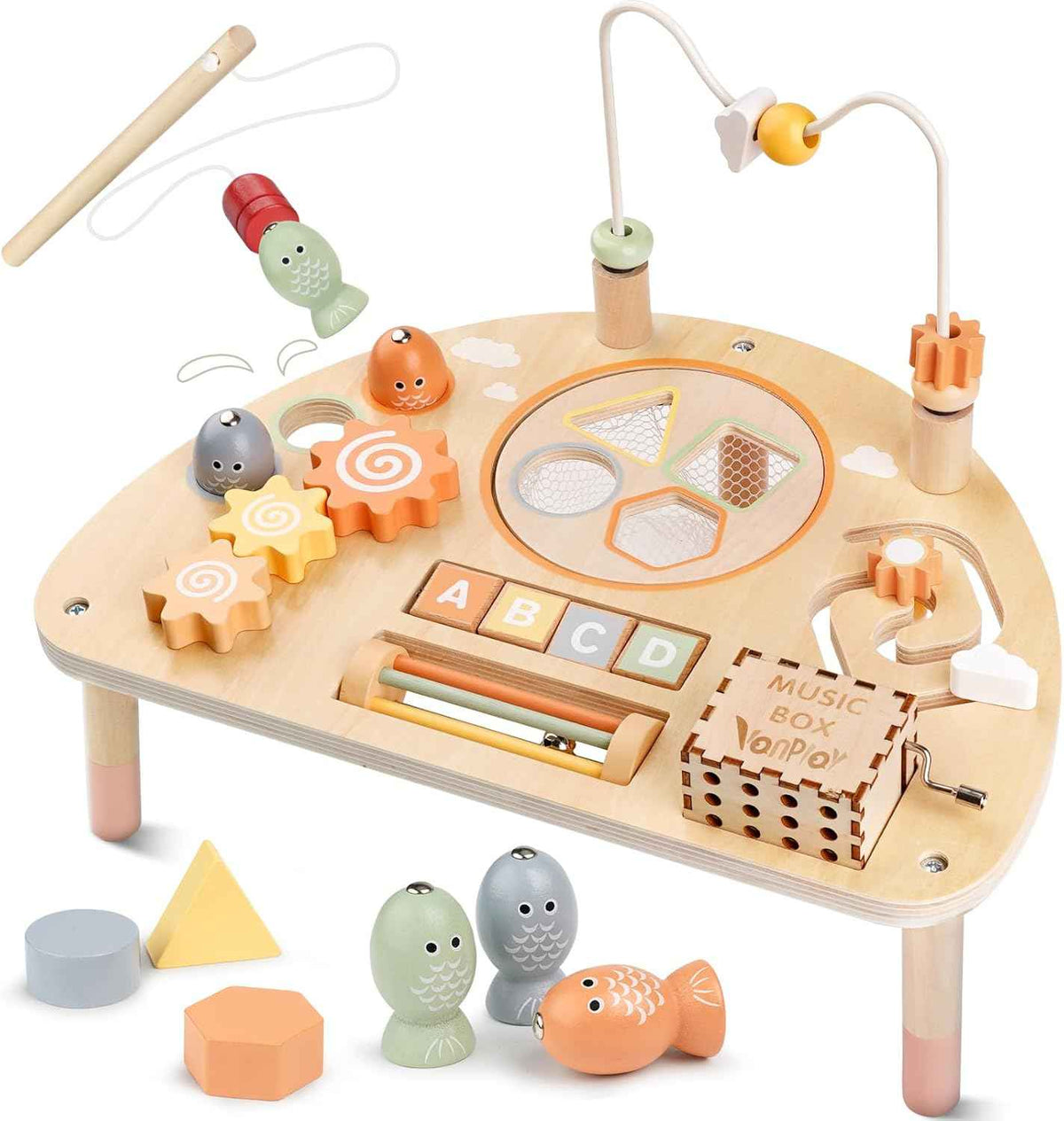 Montessori Wooden Sensory Play Table for Toddlers 1-3 Years, 8-in-1 Activity Center for 1-2 Year Old Girls and Boys