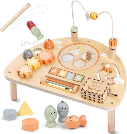 Montessori Wooden Sensory Play Table for Toddlers 1-3 Years, 8-in-1 Activity Center for 1-2 Year Old Girls and Boys