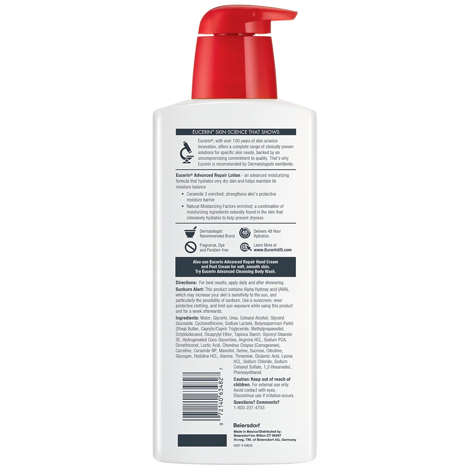 eucerin advanced repair body lotion 16.9 fl oz ceramides for very dry unscented skin