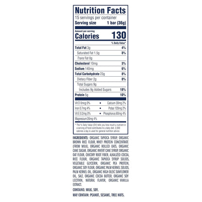 Zbar Protein Cookies 'N Creme Crispy Snack Bars, 15-pack, made with organic oats, non-GMO, 5g protein, gluten free