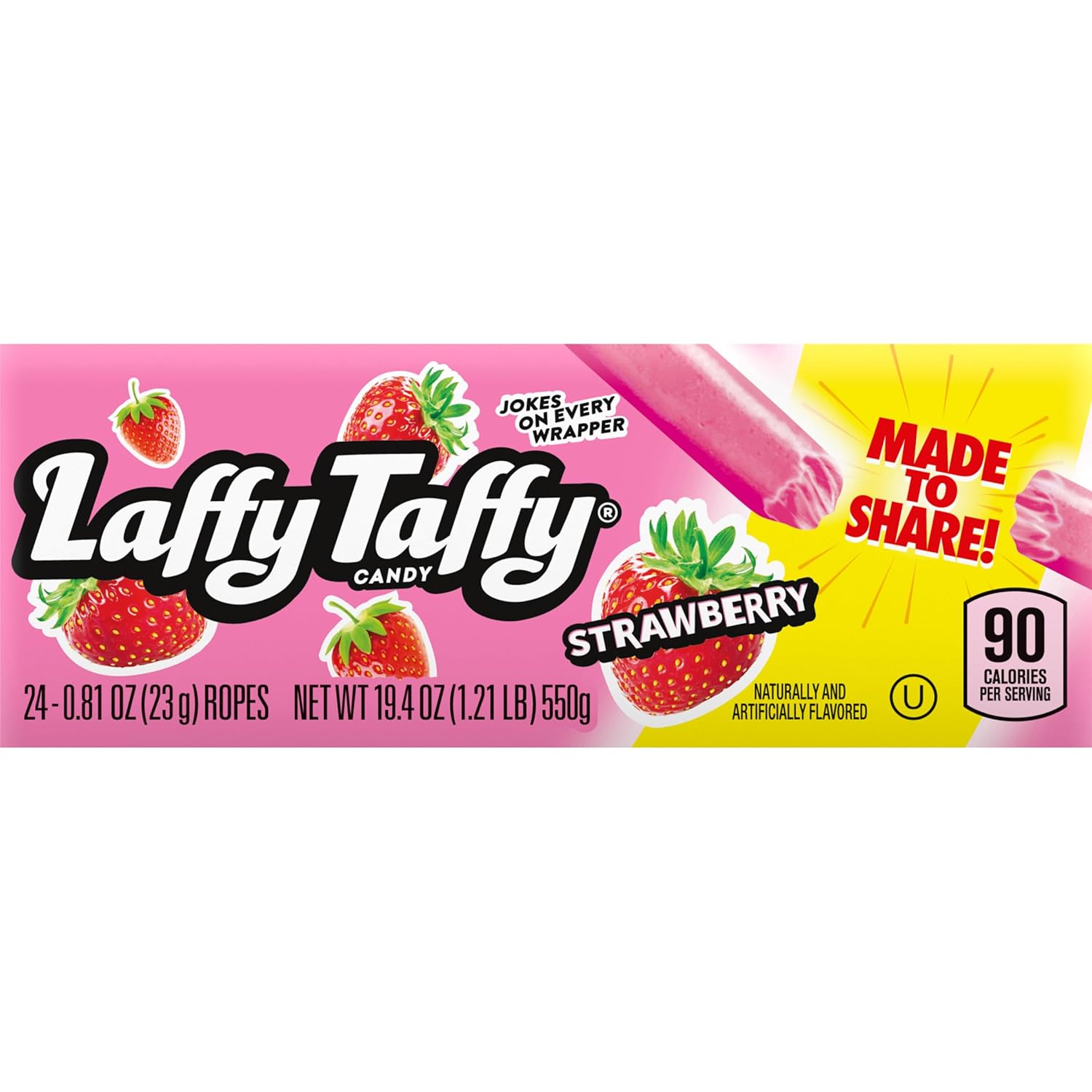 Laffy Taffy Strawberry Ropes, 0.81 Ounce Each, Pack of 24 Individually Wrapped Treats