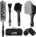 7-piece car wheel brush kit with metal-free design, soft-bristled rim cleaner, and tire shine applicator pad for gentle cleaning and detailing