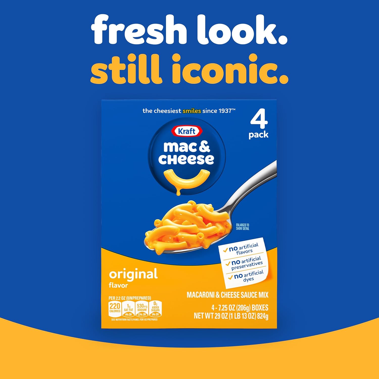 kraft macaroni and cheese, 4 boxes, original flavor, no artificial flavors, 7.25 oz
