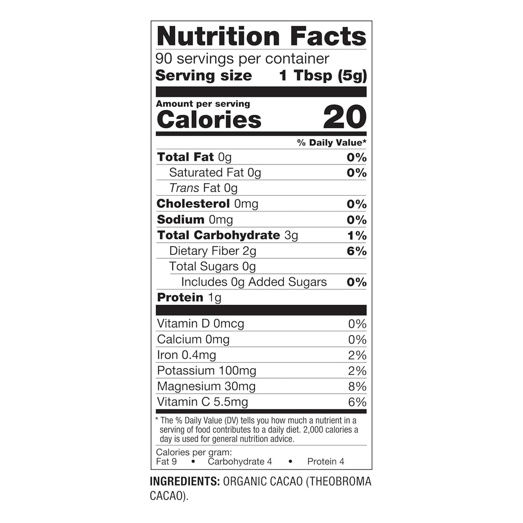 BetterBody Foods Organic Cacao Powder, 16 oz, Rich Chocolate, Non-GMO, Gluten-Free, Cocoa, 1 lb bag