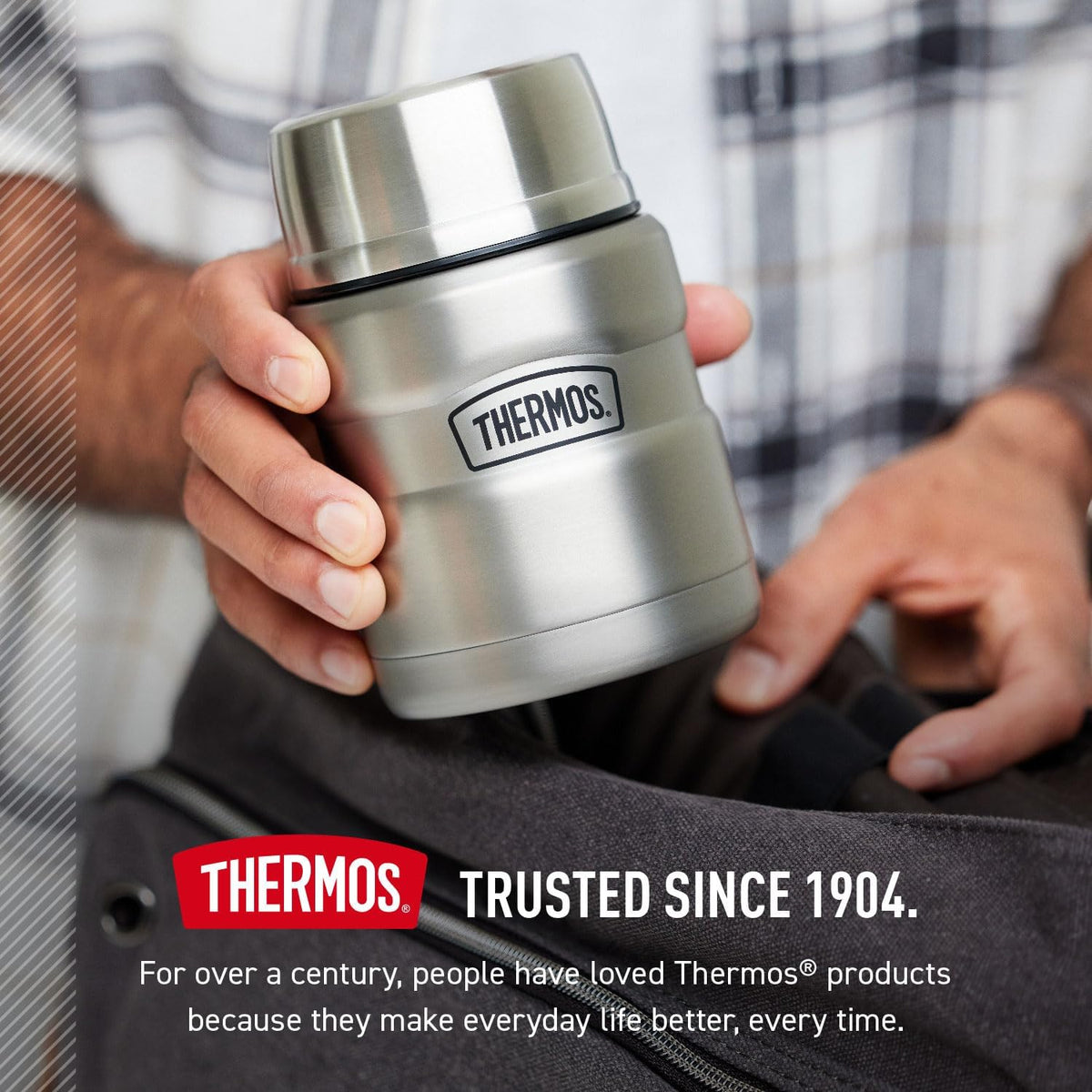 THERMOS Stainless King Vacuum-Insulated Food Jar with Spoon, 16 Ounce, Midnight Blue