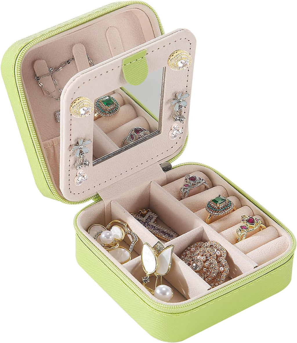 keLofoN small pink jewelry case with mirror travel gift for girls women
