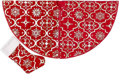 Flash World 48 Inch Large Christmas Tree Skirt Xmas Soft Cover Mat Decor Snowflake Collar Farmhouse Tree Skirt for Holiday Ornaments Party Home Indoor Decorations (Red, 48INCH)