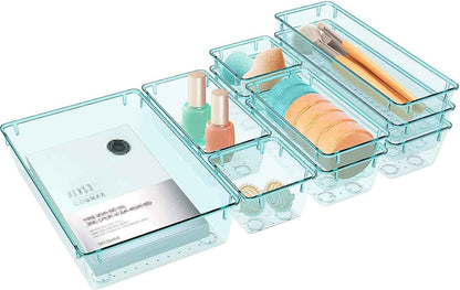 16 PCS Drawer Organizer Set, 5 Varied Size Bathroom and kitchen Drawer cabinet organizer Trays, Clear Storage Bins for Makeup, Jewelry, Utensils and Gadgets