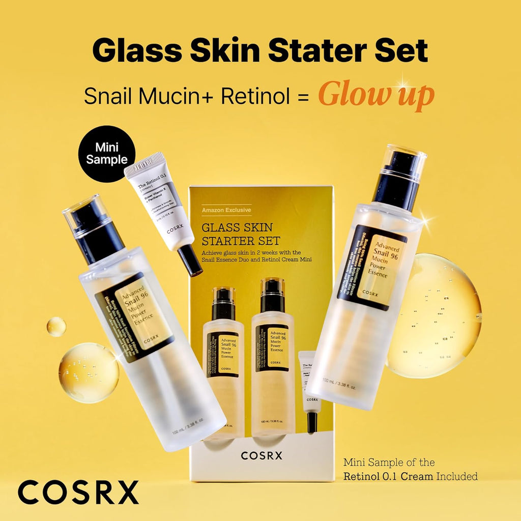 cosrx snail 96 mucin power essence 2ea & retinol 0.1% cream mini sample gift set for glass skin
