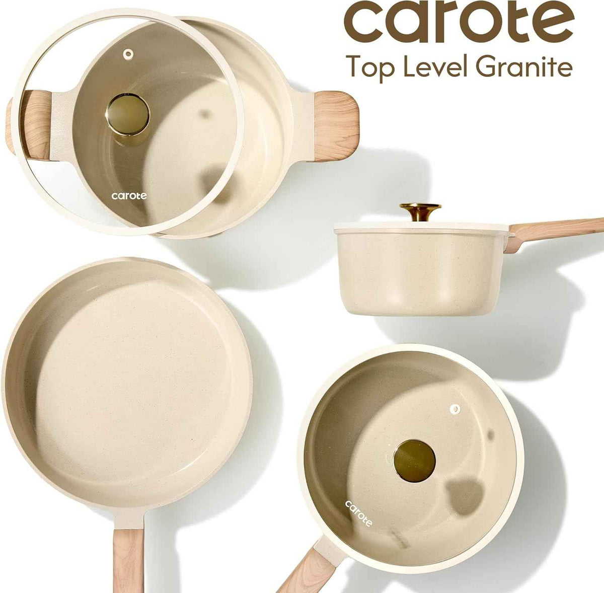 CAROTE 14Pcs Pots and Pans Set Non stick, Ceramic Cookware Set, Non-toxic Kitchen Cooking Set, PFAS and PFOA Free