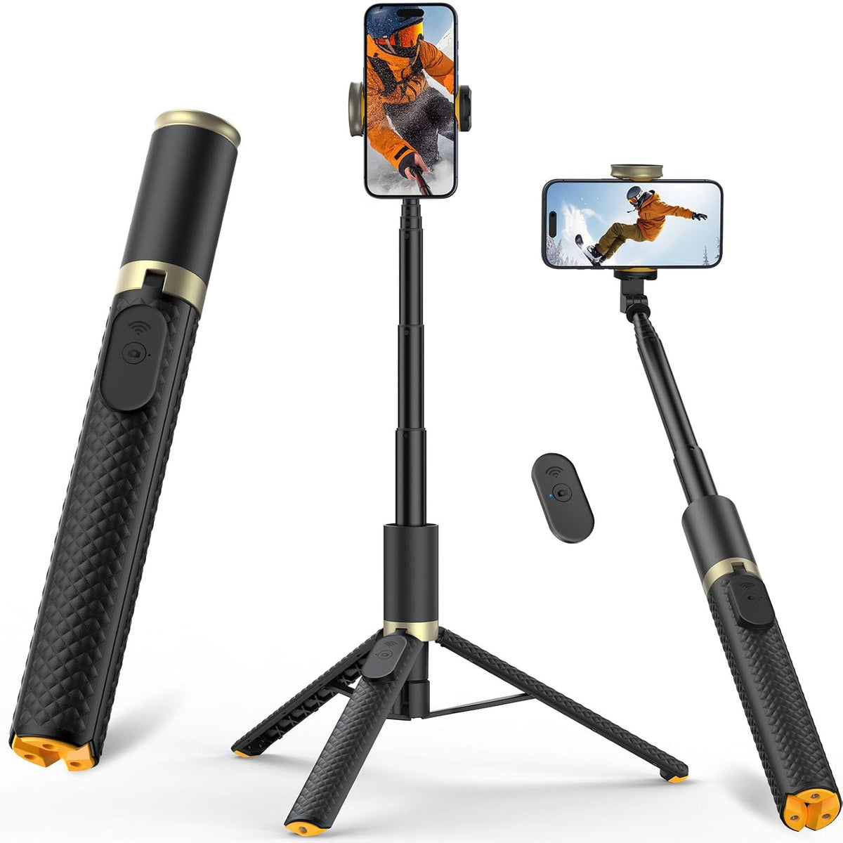 Vimose Phone Tripod & Selfie Stick with Remote, Portable, Lightweight for Video Recording Vlog, Extendable Travel Tripod Stand Compatible with iPhone Android, Black, 62"