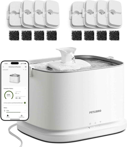 PETLIBRO Upgrade Cat Water Fountain Stainless Steel Tray, Dockstream 2 Cat Fountain Indoor, 3L/101oz Auto Cat Fountains for Drinking, App Monitoring Pet Water Fountain Dog, 5G WiFi Cat Water Dispenser