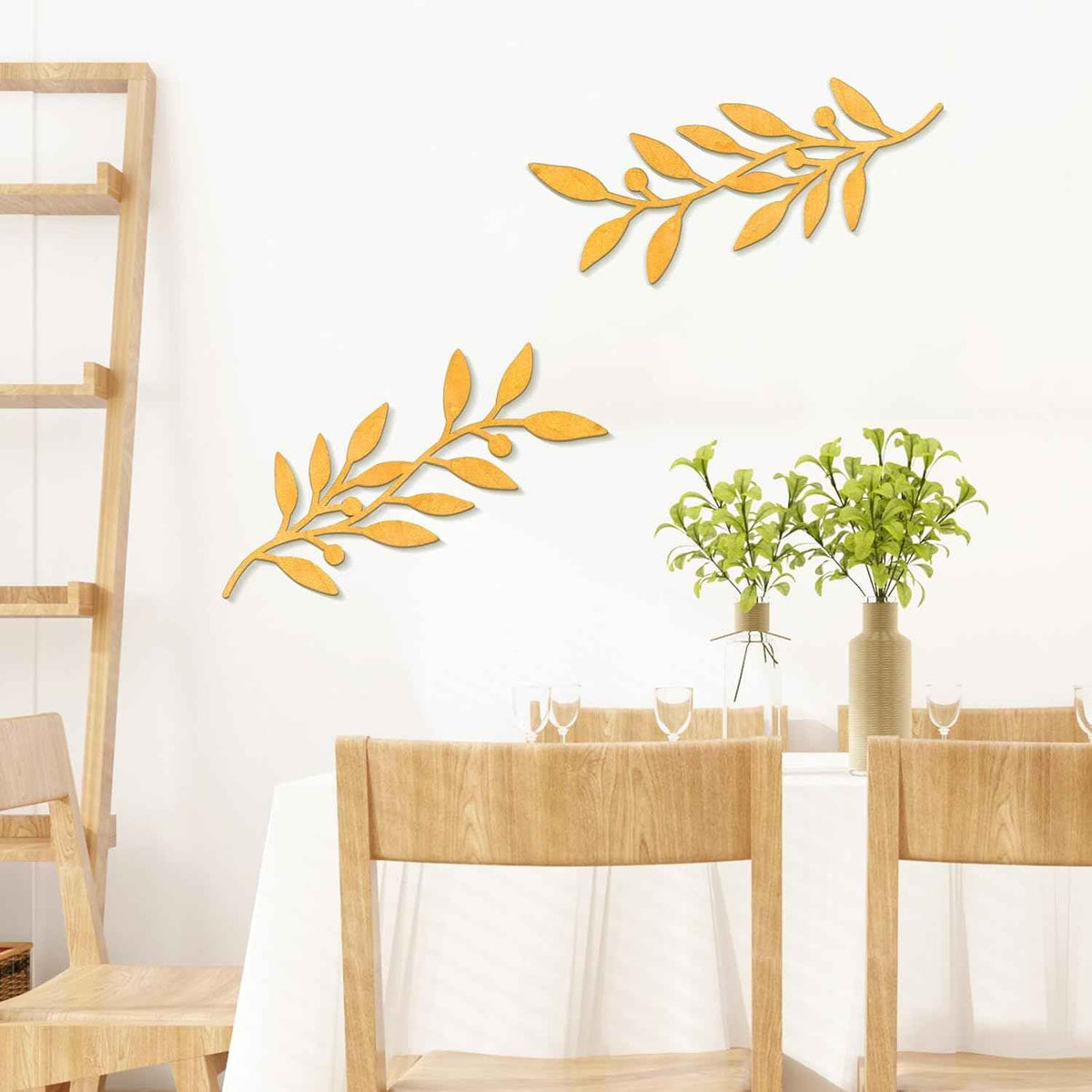 Zzbakress 2 Pieces Wooden Vine Olive Branch Leaf Leaf Wall Decor,Farmhouse Signs for Living Room Decoration (Gold)
