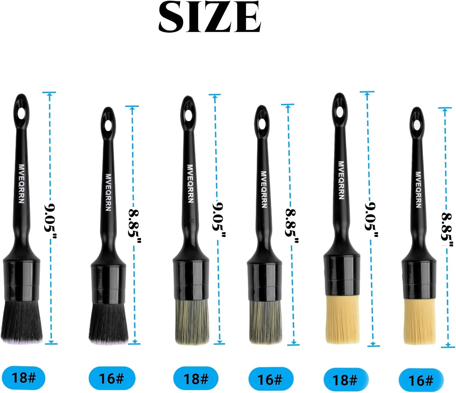6pcs car detailing brush set with boar's hair, ultra soft, and multi-color detailing brushes for interior and exterior cleaning