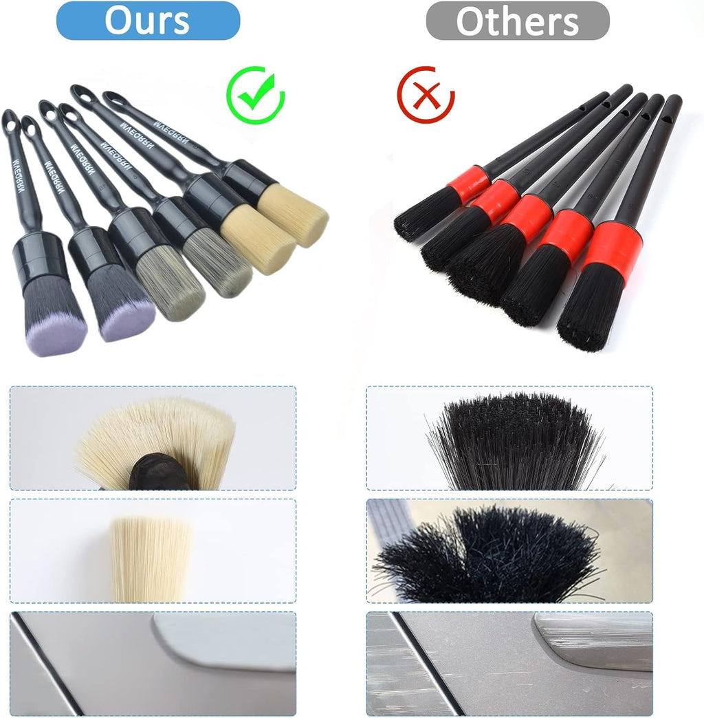 6pcs car detailing brush set with boar's hair, ultra soft, and multi-color detailing brushes for interior and exterior cleaning