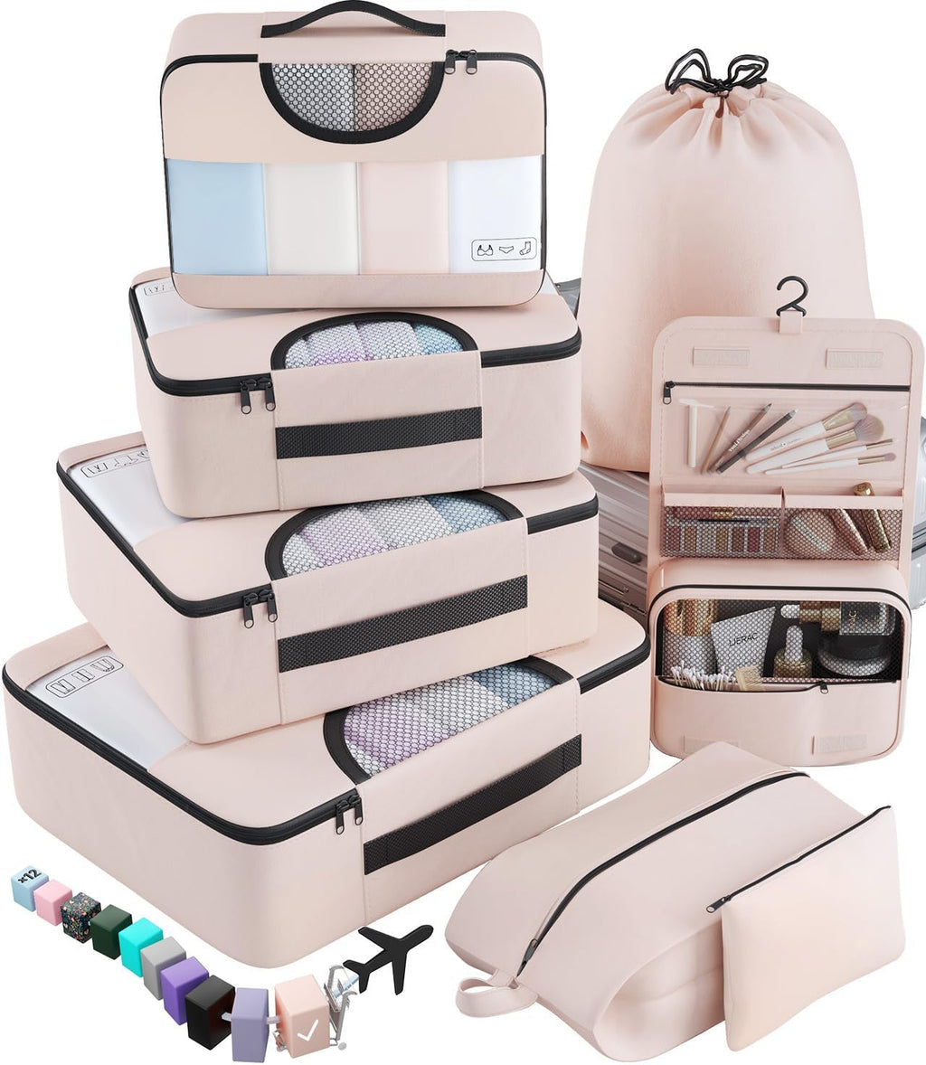 vekens 8-set packing cubes nylon organizer bags for beach vacation cruise ship travel essentials suitcase
