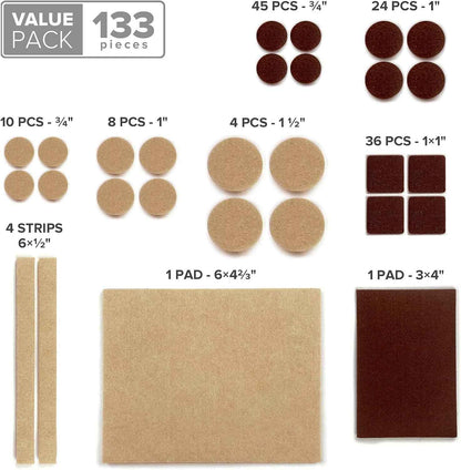 Felt Furniture Pads X-PROTECTOR 133 PCS, Premium Felt Pads for Wood Floor Protection, Brown and Beige, Protective Furniture Feet
