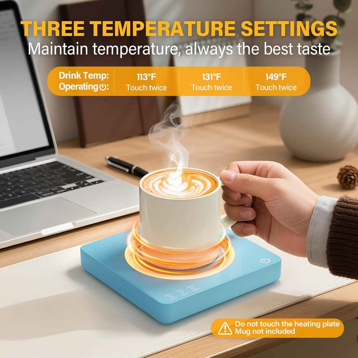 Coffee Mug Warmer, Smart Mug Warmer, 15W Wireless Phone Charging, 3 Heat Settings Temperature Controlled, 8H Auto Off, Candle Warmer, Safe for Heating Coffee, Beverage, Milk, Tea (Blue)