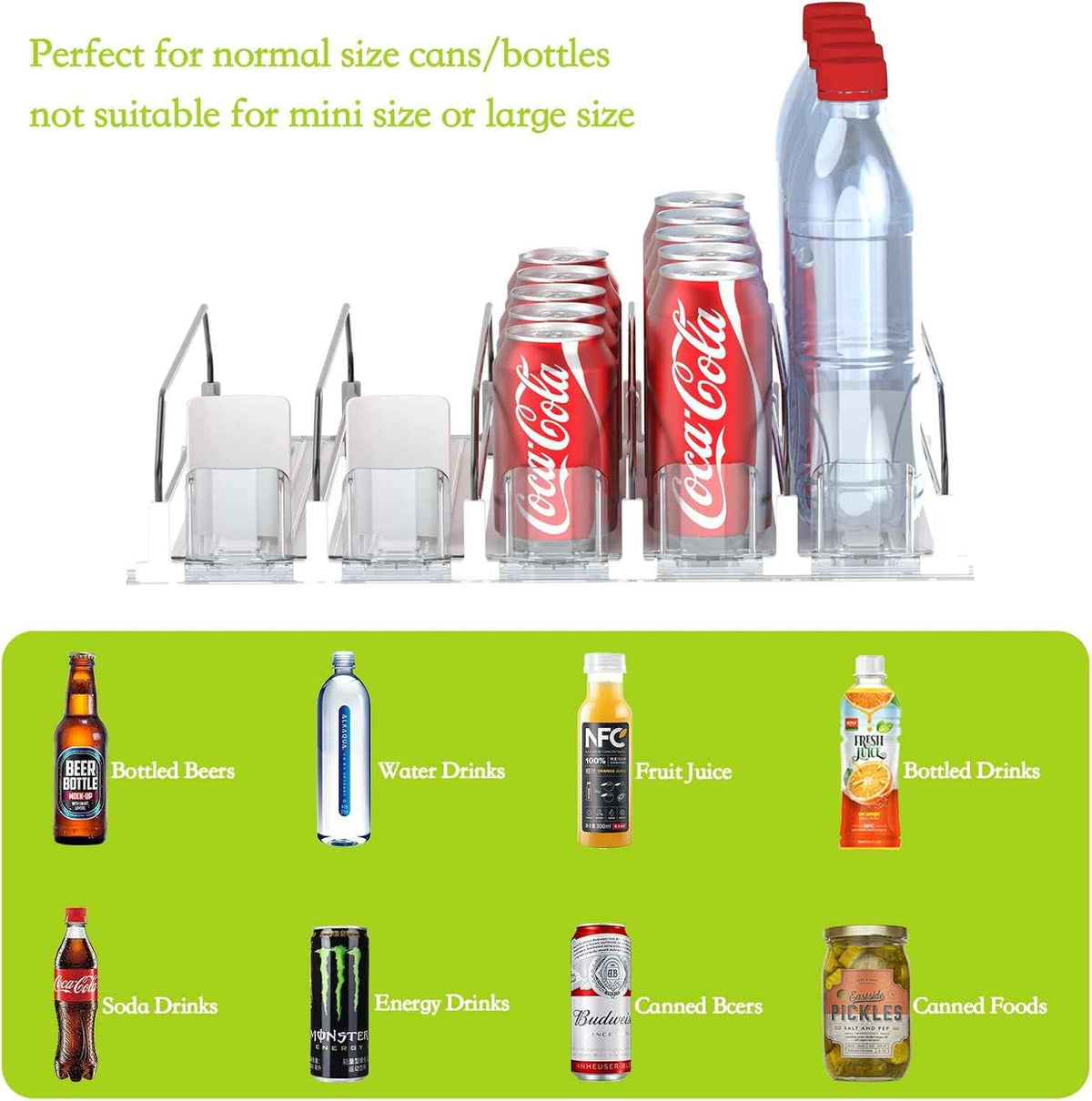 Drink Organizer for Fridge - Self Pushing Fridge Drink Organizer, Holds up to 25 Cans