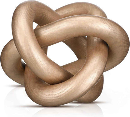 3 Link Wood Knot Decor - Hand Carved Coffee Table Decoration, Boho Chain Link Decor, Modern Shelf, Rustic Objects for Home Living Room Bedroom(White)