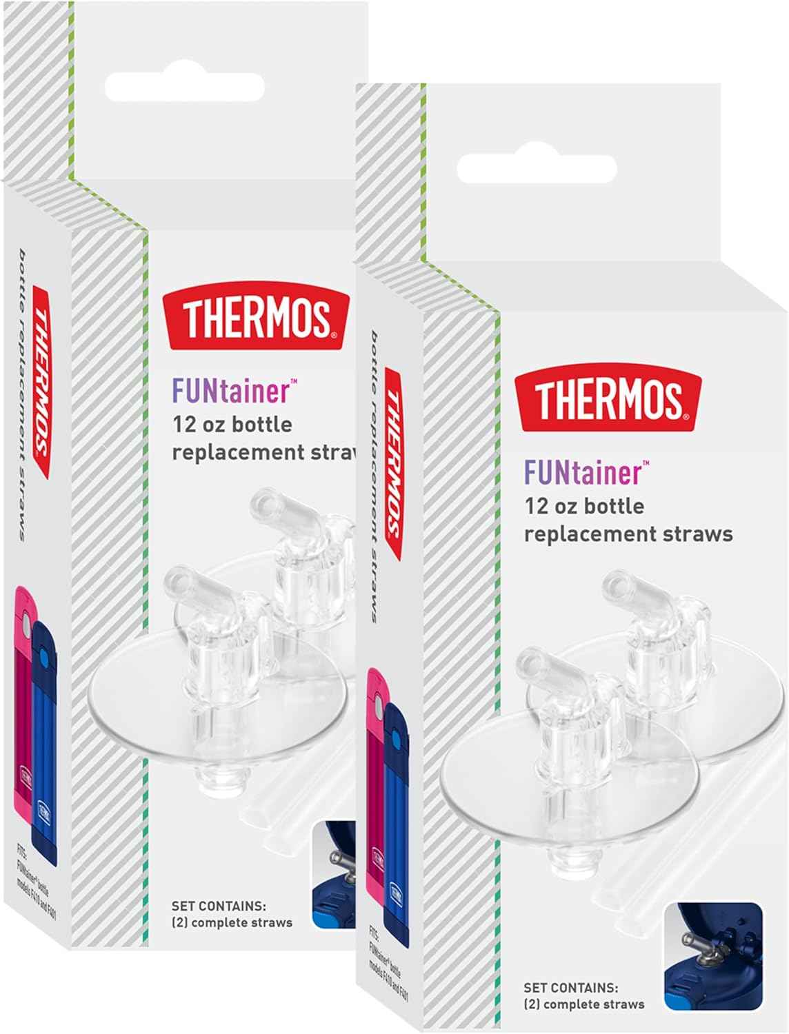 THERMOS FUNtainer 12 Ounce Insulated Kids Water Bottle Replacement Straws, 4 Straws