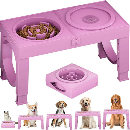XIAZ Elevated Dog Bowls Large Breed Raised Dogs Bowl Stand Large/Medium Sized Dog 1L Food Water Bowl Stands 5 Heights Adjustable 9/11/12/14in Black Pet Feeder Dish Station