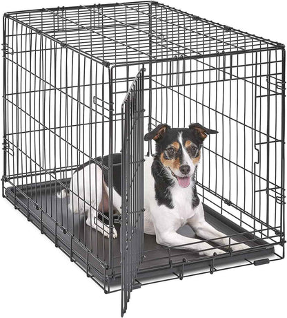 MidWest Homes for Pets 36-Inch iCrate Folding Dog Crate with Divider Panel, Leak-Proof Tray & Secure Latches – Metal Wire Kennel for Medium Large Breeds – Portable, Durable & Easy to Assemble