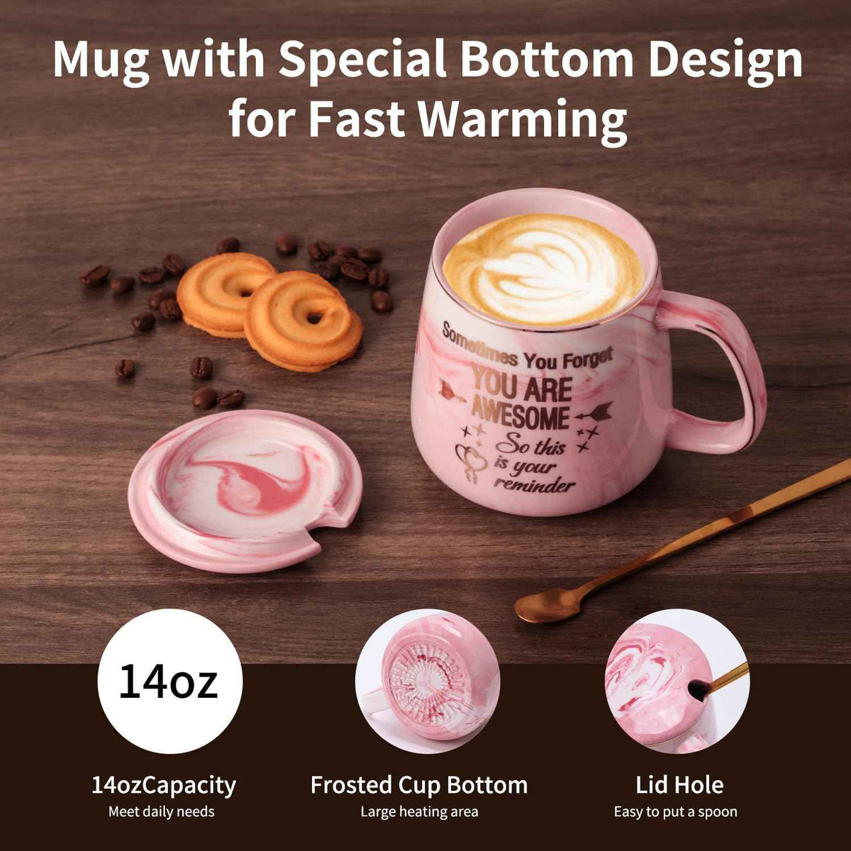 Coffee Mug Warmer & You are Awesome Mug Set, Electric Cup Warmer for Desk, Beverage Warmer with 4 Temperature Setting, 8-Hours Auto Shut Off